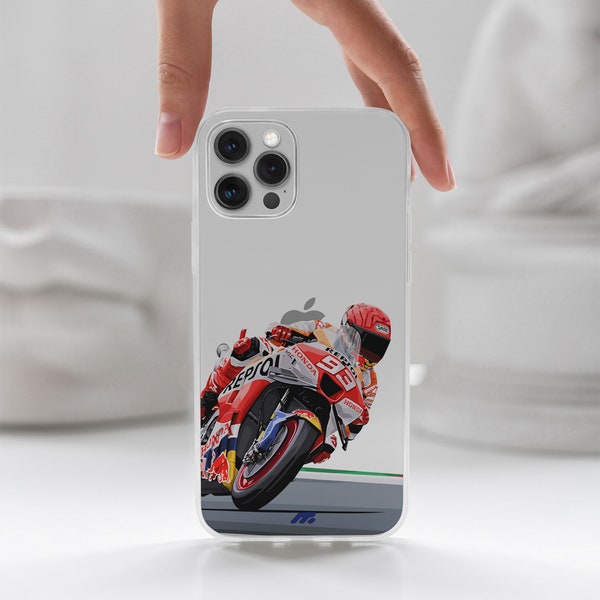 MARC MARQUEZ phone case HONDA for iPhone 15, 14, 13, 12 pro, Samsung S24 Clear customized cover for smartphone. MotoGP gift for fans