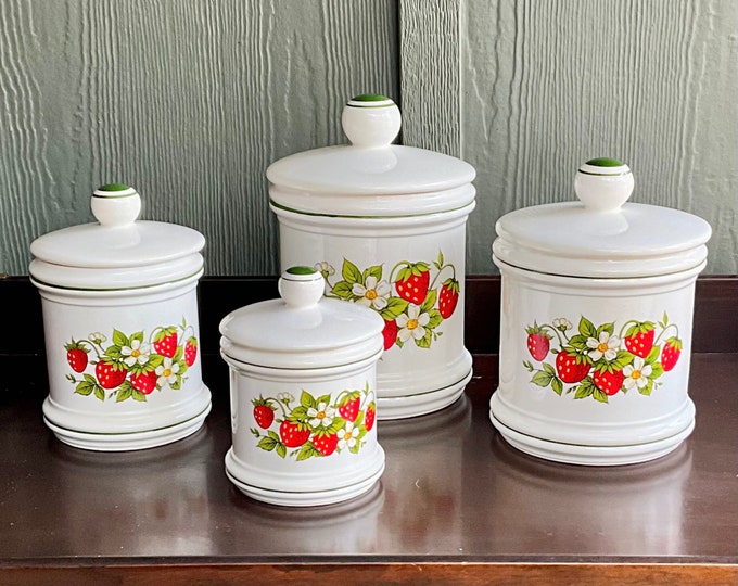 Vintage Kitchen Canister Set Sears Strawberry Fields Canisters