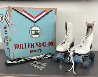 Vintage HYDE Roller Skates Size 5 | Vintage Roller Skates in Original Box| Retro Roller Skates | Leather Skates | White Leather Roller Skate
