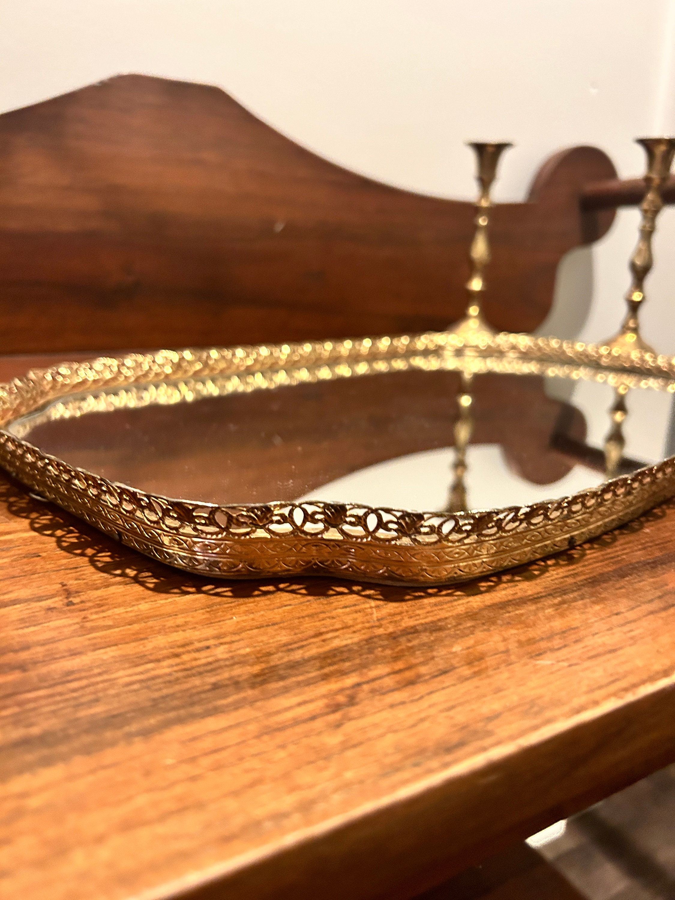 Ornate Mirror Tray Gold Mirror Tray Vintage Filagree Tray Ornate Gold