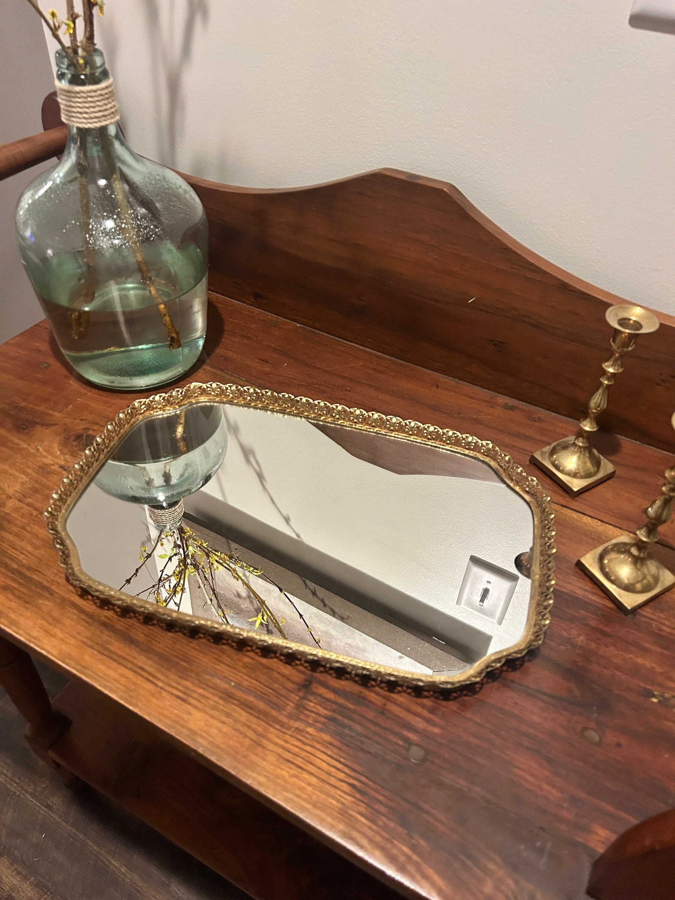 Ornate Mirror Tray Gold Mirror Tray Vintage Filagree Tray Ornate Gold