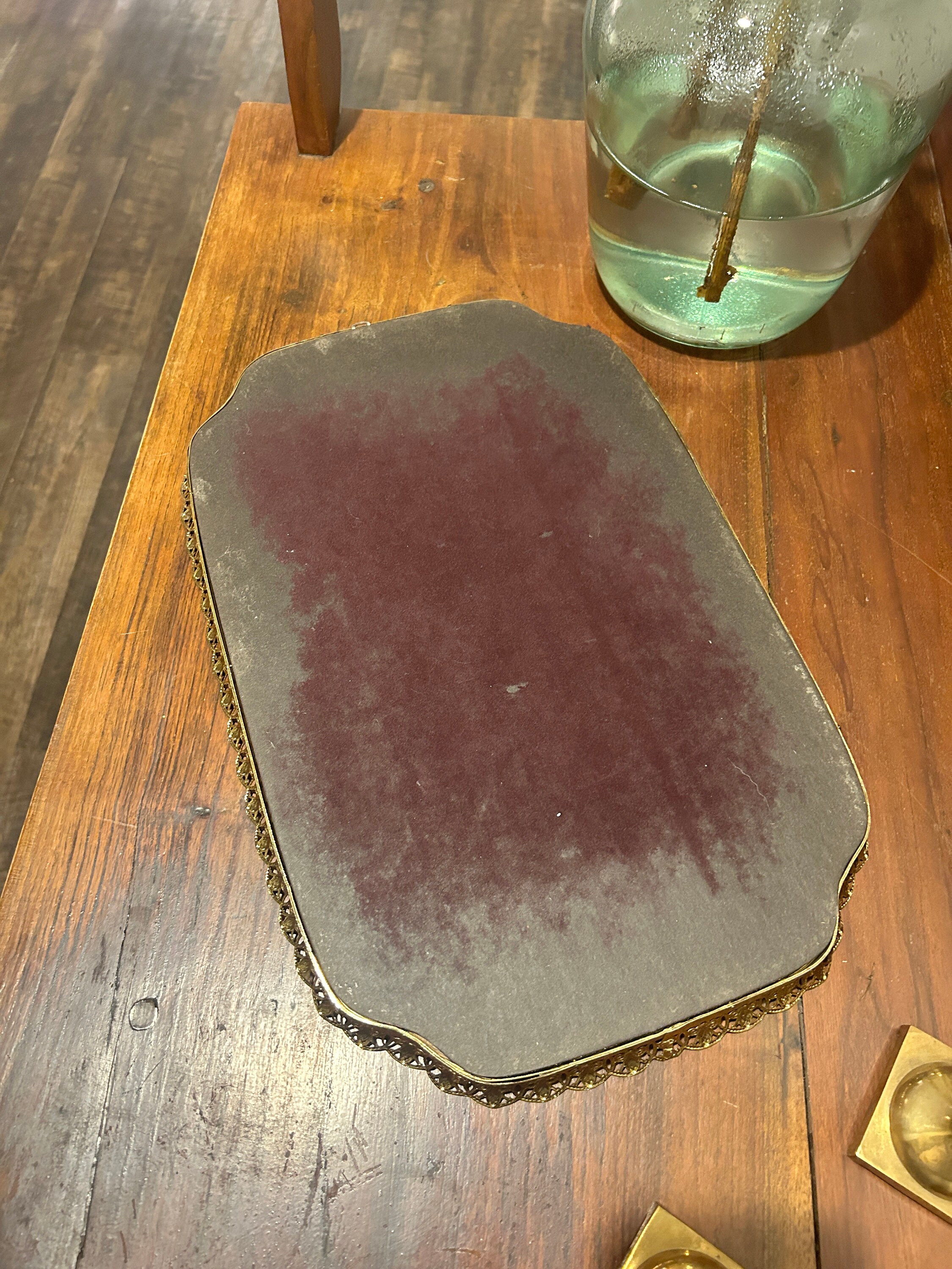 Ornate Mirror Tray Gold Mirror Tray Vintage Filagree Tray Ornate Gold