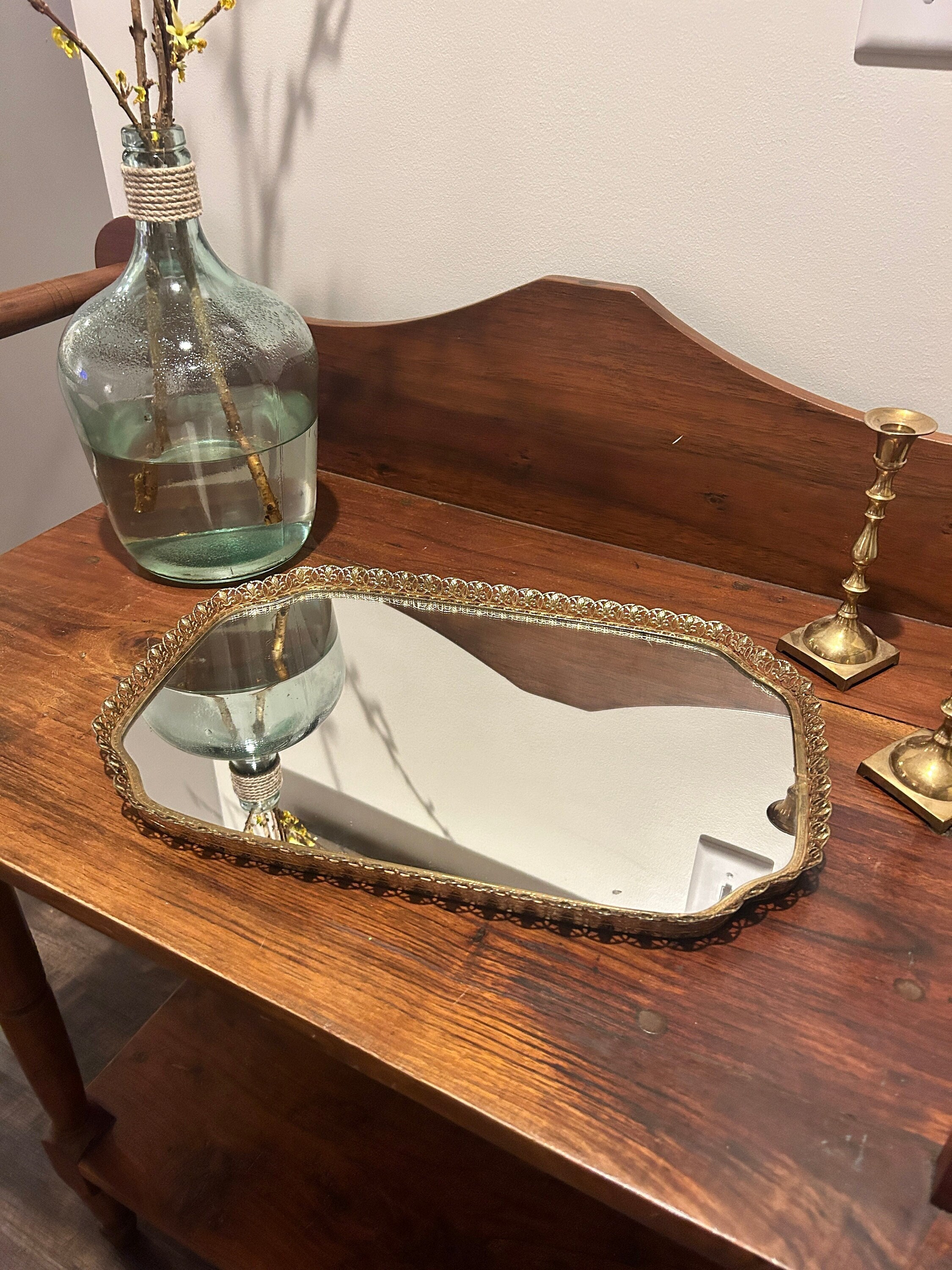 Ornate Mirror Tray Gold Mirror Tray Vintage Filagree Tray Ornate Gold