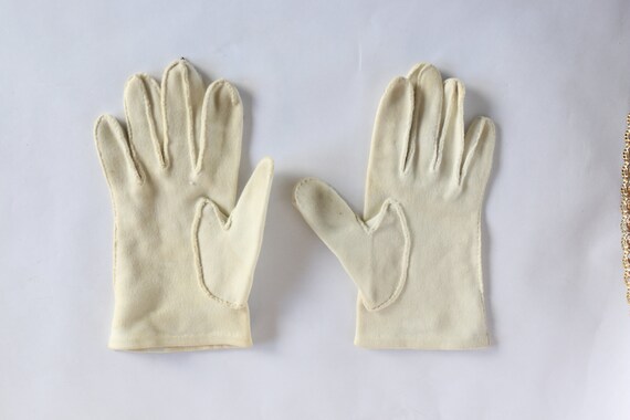 Vintage Cream Gloves with Gold Beading Vintage Dr… - image 3