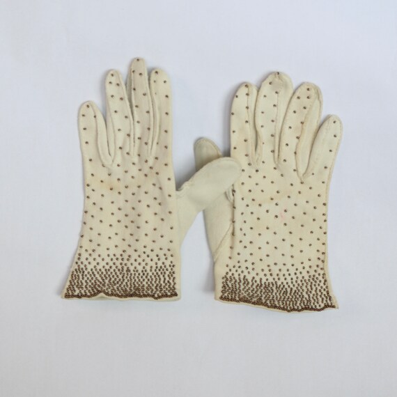 Vintage Cream Gloves with Gold Beading Vintage Dr… - image 2