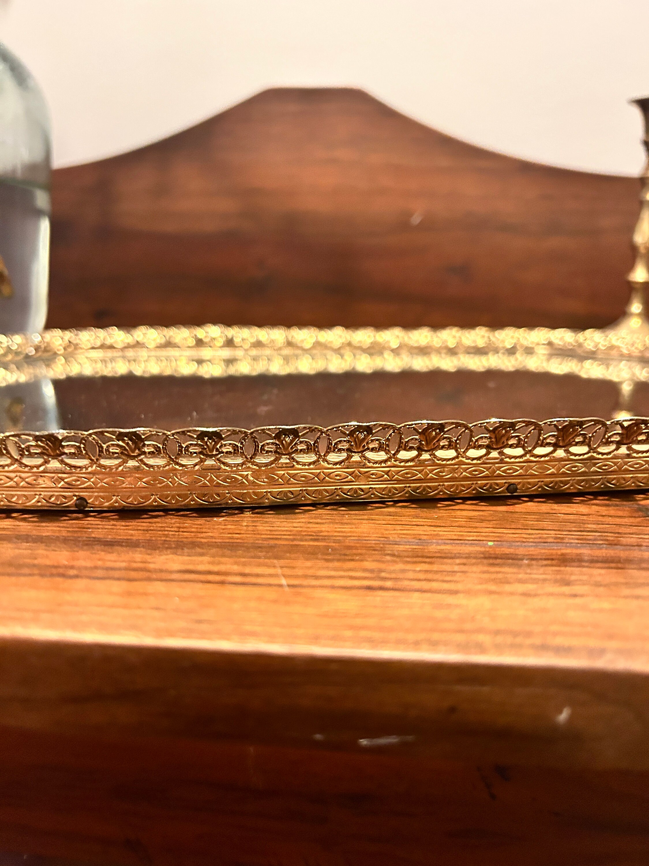Ornate Mirror Tray Gold Mirror Tray Vintage Filagree Tray Ornate Gold