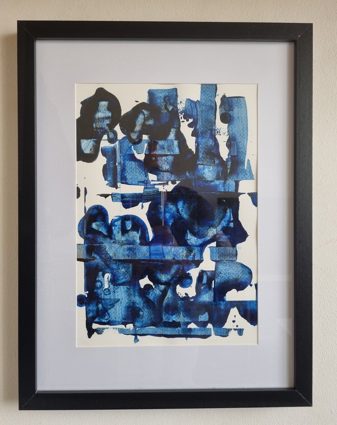 A4 Abstract Blue Ink Painting in an A3 Wooden Box Frame. - Etsy