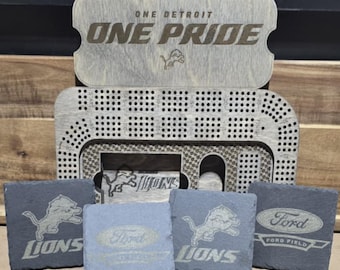 Detroit Lions Cribbage Board & Coaster Set
