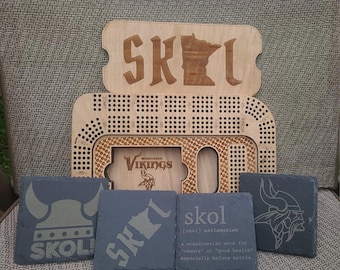 Minnesota Vikings Cribbage Board & Coaster Set