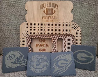 Juego de tablero de cribbage y posavasos de los Green Bay Packers