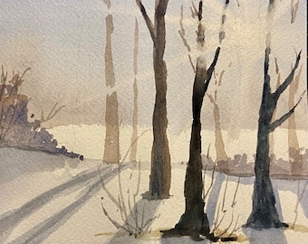 Original watercolour painting, “Early Winter Morning” 5x7 on arches cold press 140lb paper.