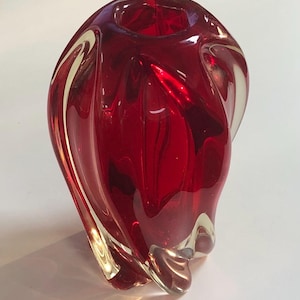 Red and Clear Glass Spiral Vase