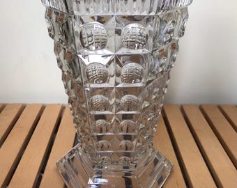 Large Multi-faceted Hexagonal Clear Glass Vase by Libochovice, Sklo Union