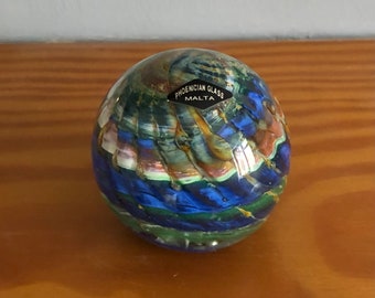 Rainbow Spiral Paperweight by Phoenician Glass