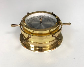 West German Schatz Ship’s Wheel Mini Mariner Brass Barometer in working order.