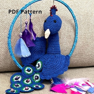 Peacock Crochet Pattern PDF, Amigurumi Bird Wall Decor, Nursery Wall Hanging, Boho Decor, Instant Download