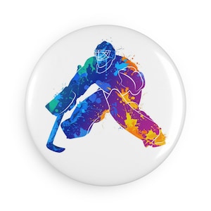 Hockey Goalie Button Magnet, Round