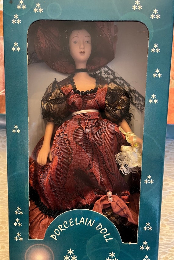 Porcelain Victorian Doll With Stand Burgundy Dress Midwest Design Imports 7  Inch Dark Skin Doll - Etsy