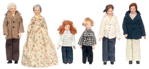 1:12 Country Doll Family With Grandparents / Porcelain Dolls