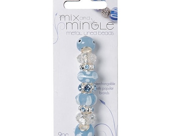 Mix and Mingle beads/Glass beads/Metal Beads/Light Blue  beads/vintage Darice 1999-2760