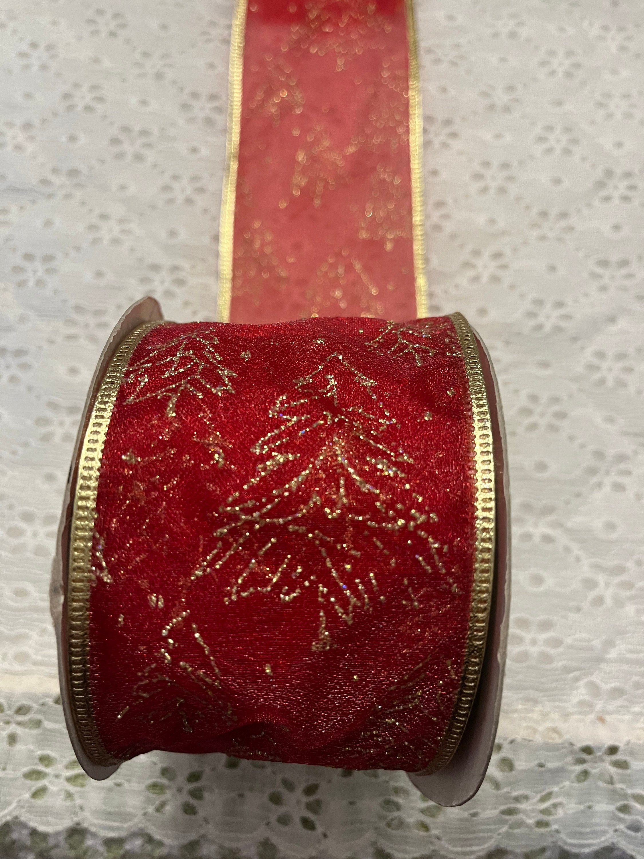 Christmas Tree Sheer Wired Edge Ribbon, Christmas Ribbon, Christmas ...