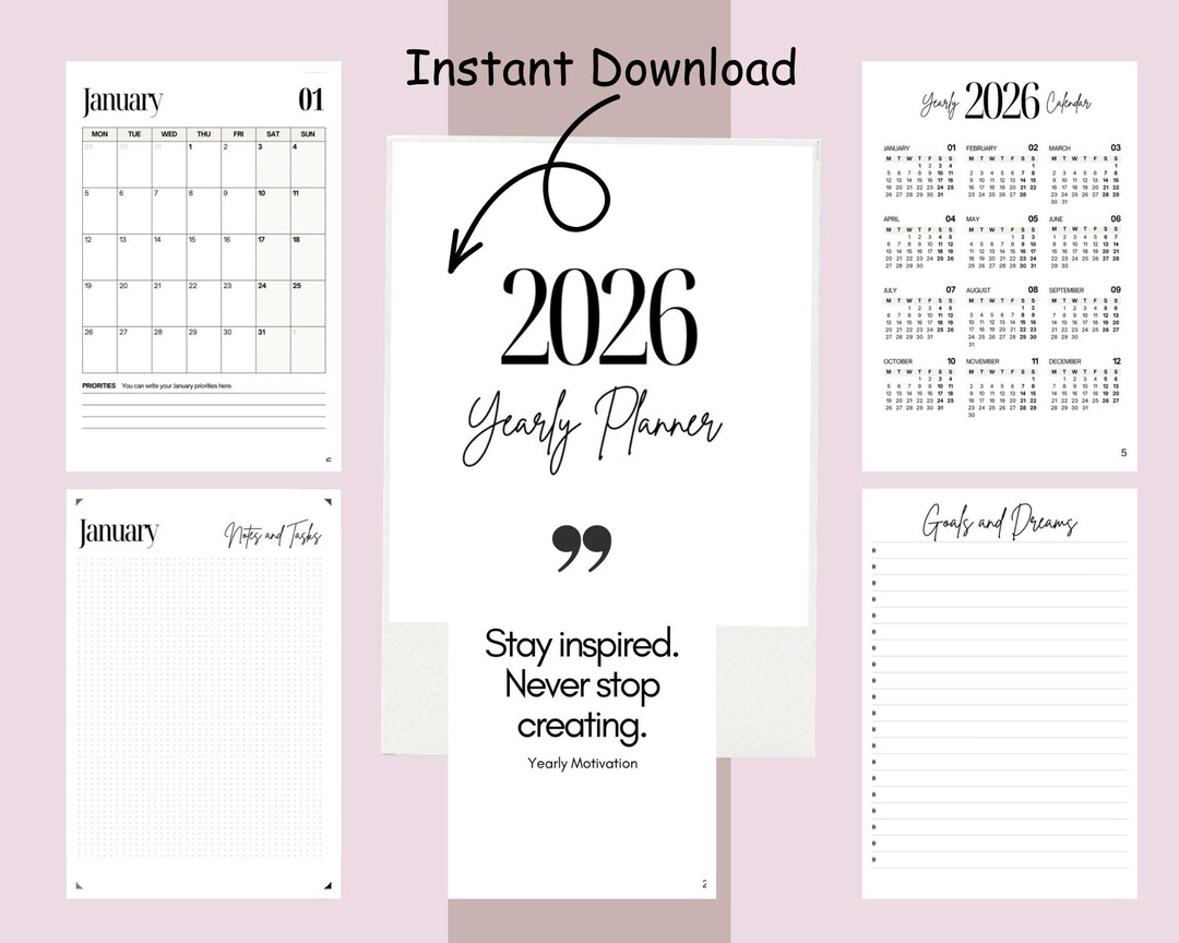 2026 Printable Monthly Planner PDF | Minimal Calendar | A4 & A5