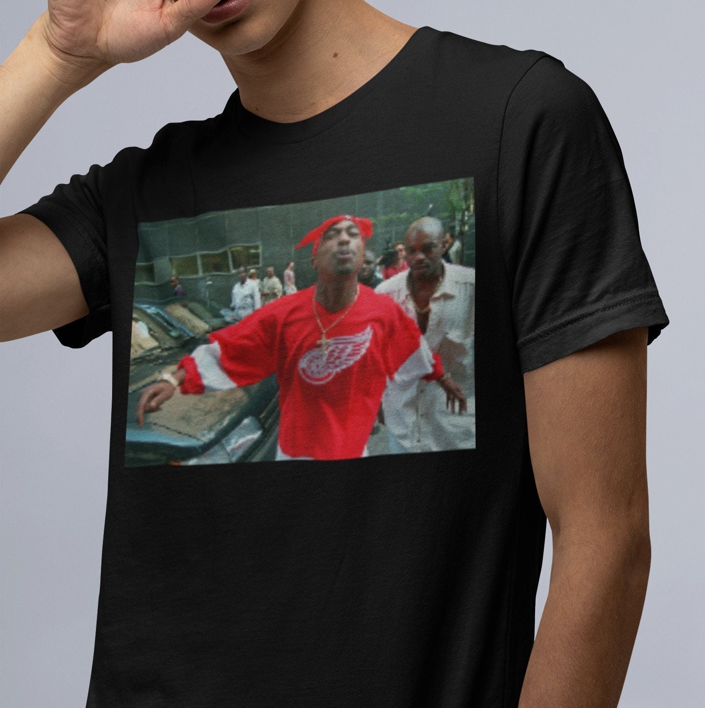2Pac Tupac Shakur Red Wings T-Shirt Rap Hip-Hop - Full Color Glitter Print