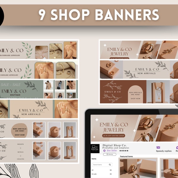 Boho Etsy Banner Template BUNDLE, Neutral Beige Etsy Shop Banners, Editable Banner Canva Templates for Business Owners