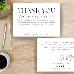 Airbnb Host Thank You Card Template with Review Request | Editable STR Feedback Card Template | Airbnb Guest Welcome Note Bundle