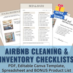 Airbnb Cleaning & Inventory Templates | Airbnb Cleaning Checklist Canva Template + Airbnb Inventory Tracker| Vacation Rental Checklists