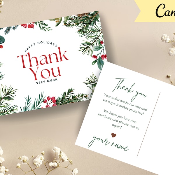 Christmas Thank You Card Template | Printable Thanks For Your Purchase Card| Editable Packaging Insert Card| Holiday Thank you Card Template