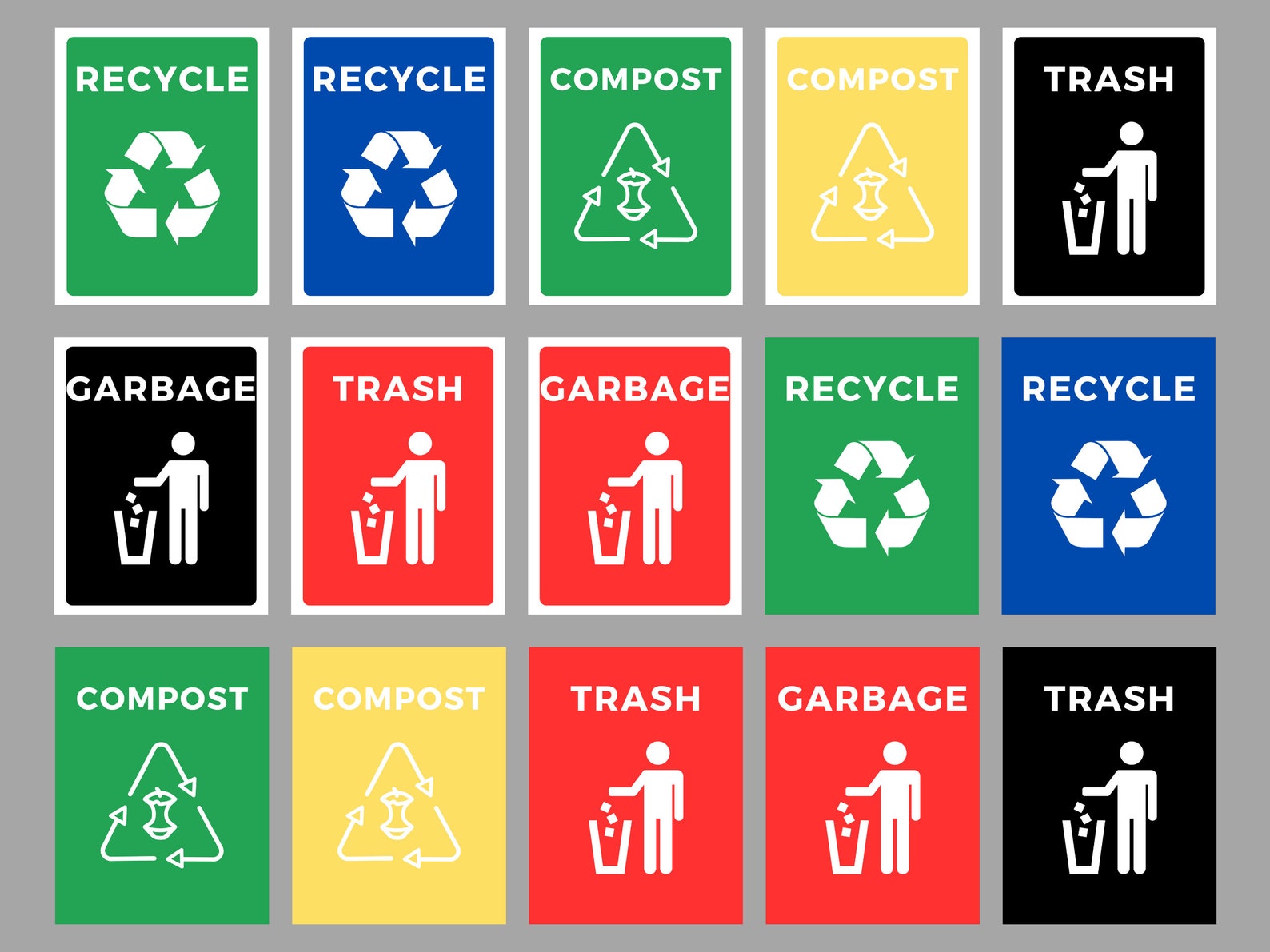 Airbnb Printable Trash Sign Bundle| Garbage Recycling Compost Posters ...