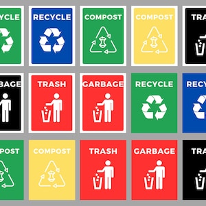 Paquete de letreros de basura / Carteles de abono de reciclaje de basura / Letrero de basura imprimible PDF y plantilla Canva / Paquete imprimible de letreros de basura