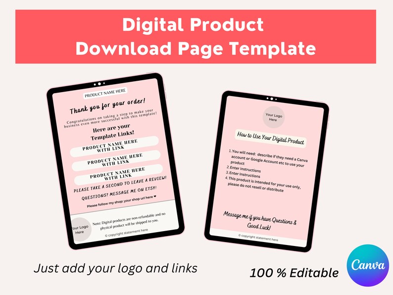 Digital Download Instructions Template Canva Download Guide Etsy