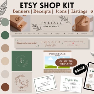 Neutral Etsy Shop Kit| Boho Beige Etsy Branding Kit | Editable Shop Branding Template for Neutral Minimalist Aesthetic
