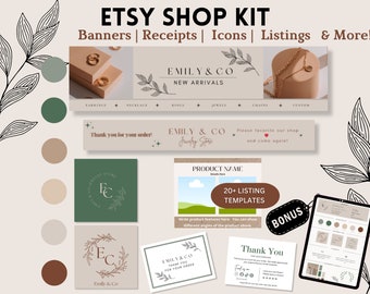Neutral Etsy Shop Kit| Boho Beige Etsy Branding Kit | Editable Shop Branding Template for Neutral Minimalist Aesthetic