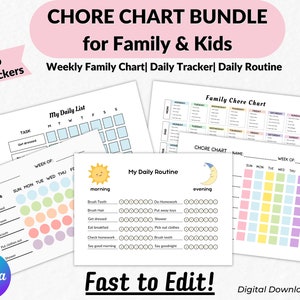 Editable Family Chore Chart, Printable Canva Chore Chart for Family and Kids, Daily Task Chart, Kids Daily Checklist