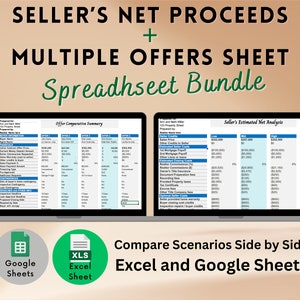 Nettoblad verkoper + spreadsheetbundel meerdere aanbiedingen | Geschatte netto-opbrengst verkoper met vergelijking meerdere aanbiedingen Spreadsheet onroerend goed