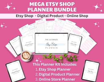 Etsy Shop Planner Bundle |Online Shop Planner| Online Seller Planner | Digital Product Planner | E-Commerce Planner | Business Brainstorming