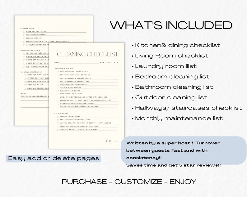 Airbnb Cleaning Checklist Template |editable Home Cleaning Guide Canva ...