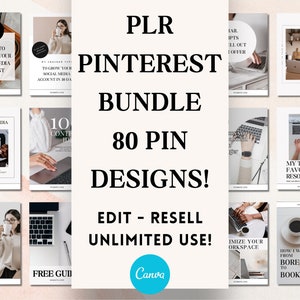 PLR Pinterest Pins Bundle for Bloggers, Brands and Content Creators | 80 Eye Catching PLR Pinterest Canva Template Bundle w Resell Rights