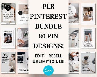 PLR Pinterest Pins Bundle for Bloggers, Brands and Content Creators | 80 Eye Catching PLR Pinterest Canva Template Bundle w Resell Rights