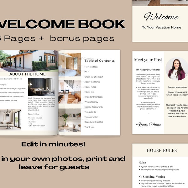 Airbnb Welcome Book Template | House Host Manual Guidebook Template | Real Estate Canva Template | Vacation Rental Template