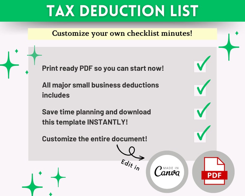 Tax Write Off Checklist.pdf Small Business Tax Deductions Cheat Sheet List | Deductible Expenses ...