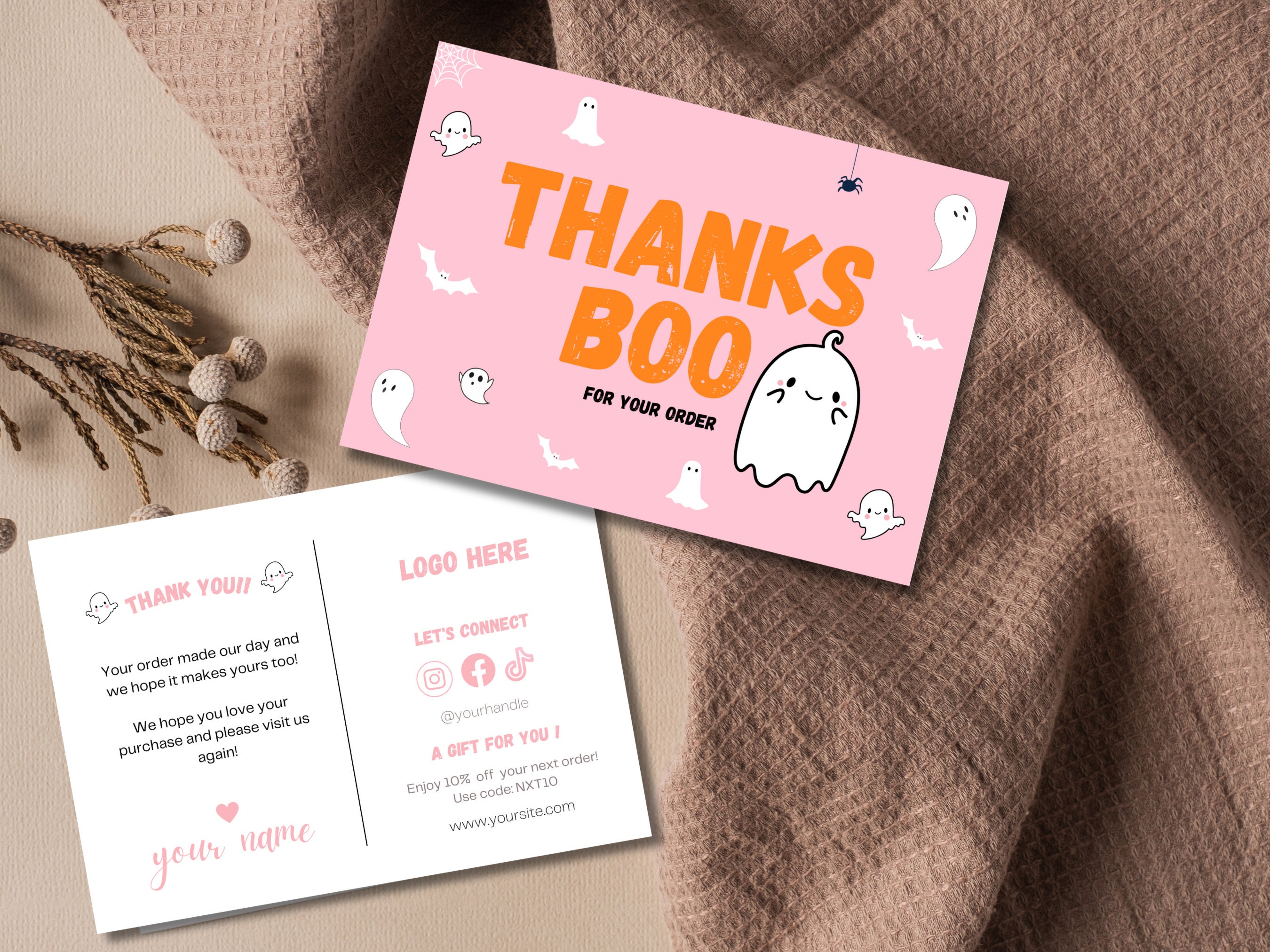 Cute Halloween Business Thank You Card Template, Editable Small ...