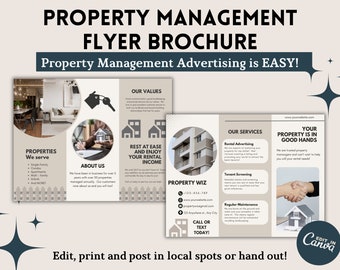 Property Management Services Flyer Template | Editable Property Management Tri-Fold Brochure | Flyer Canva Templates for Property Managers