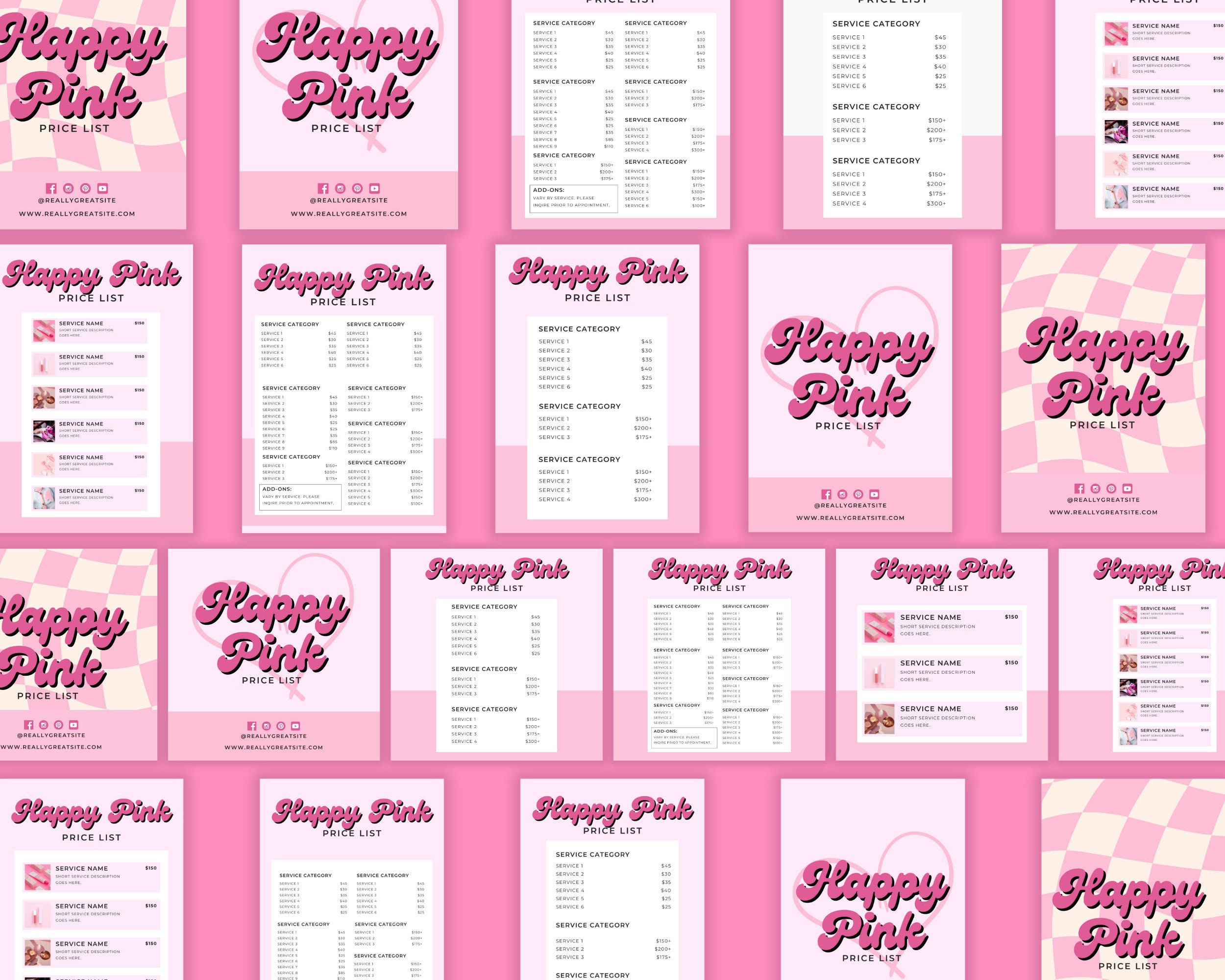 Pink Price List Template Bundle, Price List Flyers Canva Template ...