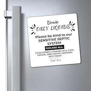 Septisk system MAGNET Köksskylt ~ Endast avlopp vätskor ~ Inget matrester, fett, kaffesump ~ Airbnb-magnet ~ Septisk systemmagnet