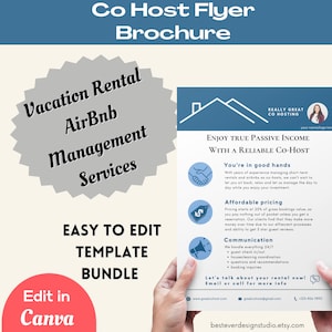 Plantilla de volante de servicios de coanfitrión de AirBnb / Plantilla de volante de administración de propiedades / Gestión de alquileres vacacionales / Coanfitrión