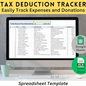 Tax Deduction Spreadsheet for Excel & Google Sheets | Tax Deduction Tracker Template| Small Business Tax Preparation Excel + Google Sheets